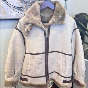 Genuine Shearling Sheepskin women’s Jacket | Cream Leather & Plush Wool Lining